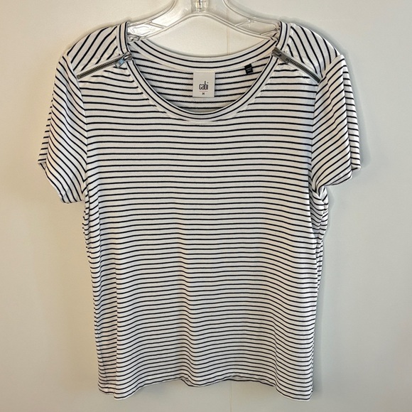 CAbi Women's Black and White Striped French Terry Top - Picture 1 of 6